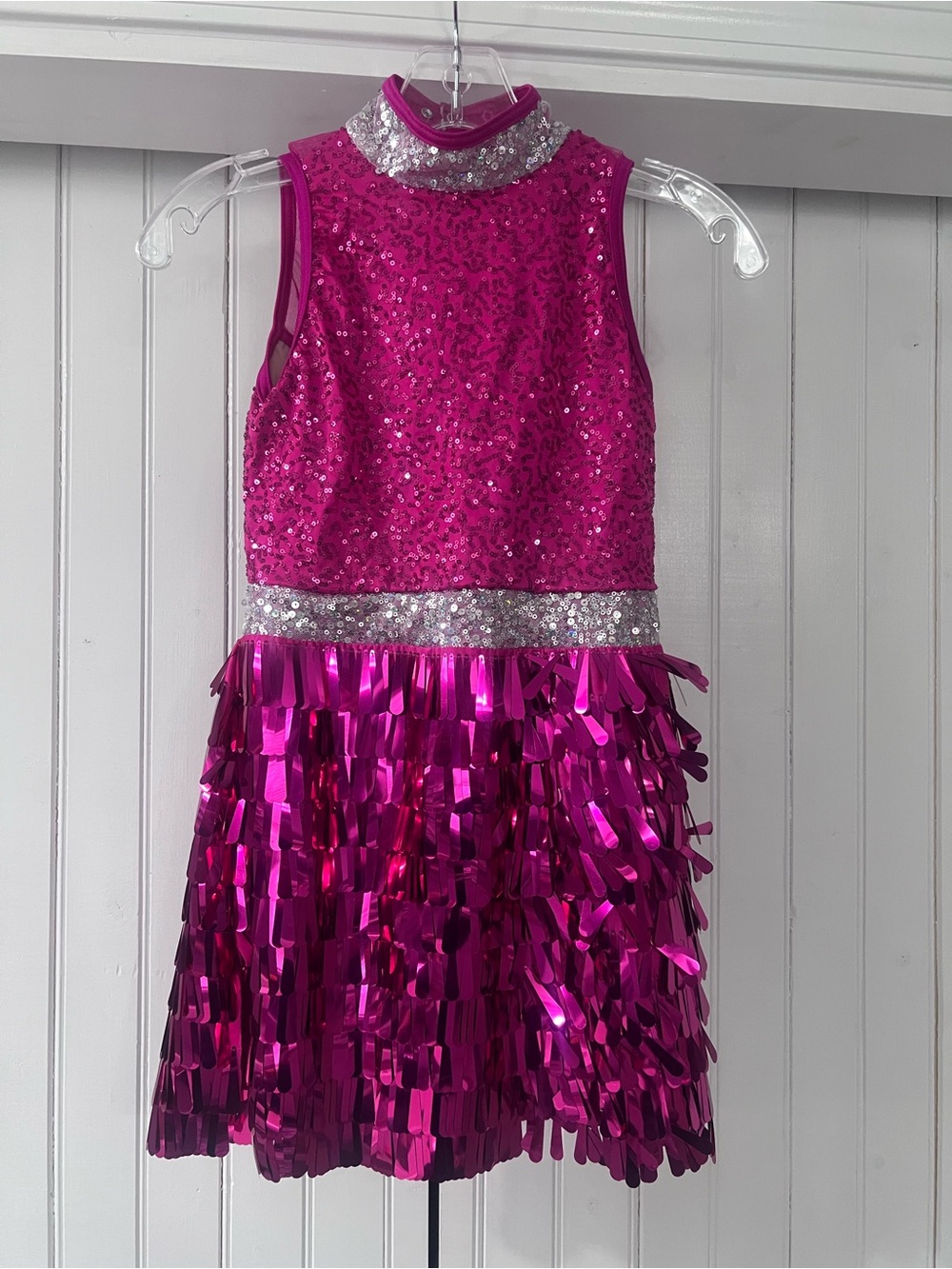Weissman Hot Pink Sequin & Fringe Dance Costume Dress